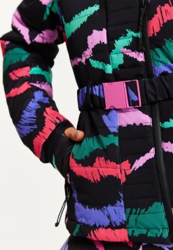 Women’s Jacket in Black Abstract Print with Thumbhole Cuffs and Adjustable Toggle Collar by Liquorish