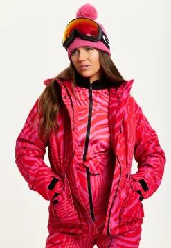 Women's Jacket in Pink Zebra Print with Thumbhole Cuffs and Adjustable Toggle Collar - Liquorish
