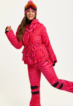 Women's Jacket in Pink Zebra Print with Thumbhole Cuffs and Adjustable Toggle Collar - Liquorish