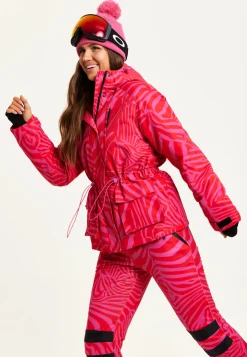 Women's Jacket in Pink Zebra Print with Thumbhole Cuffs and Adjustable Toggle Collar - Liquorish