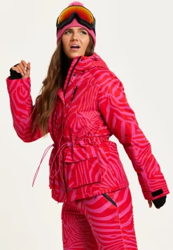 Women's Jacket in Pink Zebra Print with Thumbhole Cuffs and Adjustable Toggle Collar - Liquorish