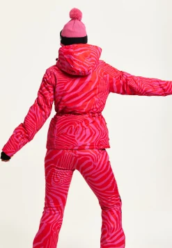 Women's Jacket in Pink Zebra Print with Thumbhole Cuffs and Adjustable Toggle Collar - Liquorish