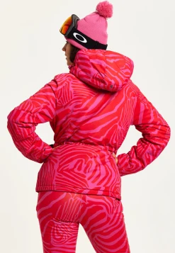 Women's Jacket in Pink Zebra Print with Thumbhole Cuffs and Adjustable Toggle Collar - Liquorish