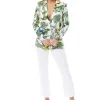 Women's Jacket with Padded Shoulders, Relaxed Fit, Floral Print in White - Liquorish