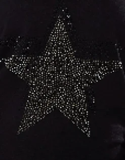 Women's Jumper Black Long Sleeve with Sparkly Star & Stripes, V-Neck and Exposed Metal Zip by Liquorish