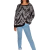Women's Jumper in Abstract Grey Tones with Long Sleeves and Black Contrast Ribs by Liquorish