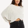 Women's Jumper in Beige with Asymmetric Layered Shawl Design and Long Sleeves - Liquorish