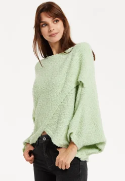 Women's Jumper in Green with Asymmetric Layered Shawl Design, Loose Fit, Long Sleeves, Crafted from Luxurious Blend of Fabrics