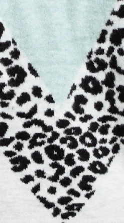 Women's Jumper in Mint & White with Animal Print, Long Sleeves, Layered Design by Liquorish
