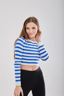 Women's Jumper in Navy and White with Full Length Sleeves - Cropped Fit by Liquorish