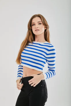 Women's Jumper in Navy and White with Full Length Sleeves - Cropped Fit by Liquorish