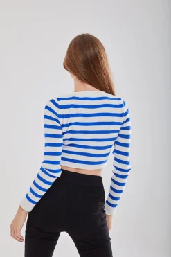 Women's Jumper in Navy and White with Full Length Sleeves - Cropped Fit by Liquorish