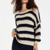 Women's Jumper in White and Black Stripes - Oversized, Super Soft Alpaca Knit with Long Sleeves, Cozy Chic Design by Liquorish