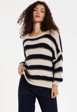 Women's Jumper in White and Black Stripes - Oversized, Super Soft Alpaca Knit with Long Sleeves, Cozy Chic Design by Liquorish