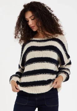 Women's Jumper in White and Black Stripes - Oversized, Super Soft Alpaca Knit with Long Sleeves, Cozy Chic Design by Liquorish