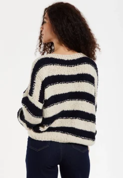Women's Jumper in White and Black Stripes - Oversized, Super Soft Alpaca Knit with Long Sleeves, Cozy Chic Design by Liquorish