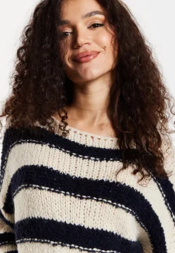 Women's Jumper in White and Black Stripes - Oversized, Super Soft Alpaca Knit with Long Sleeves, Cozy Chic Design by Liquorish