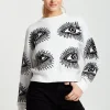 Women's Jumper in White with Long Sleeves and Distinctive Eye Pattern by Liquorish