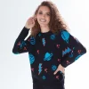 Women's Jumper with Cosmic Pattern and Button-Down Detail, Regular Fit, Long Sleeve, Soft  - Liquorish