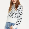Women's Jumper with Fluffy Leopard Print in Black and White, Turtle Neck, Long Sleeves, Regular Fit