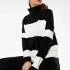 Women's Jumper with Full-Length Sleeves in Black & White - Cozy Roll Neck Design by Liquorish