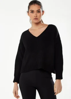 Women's Jumper with Full-Length Sleeves in Black - Liquorish V-Neck Design for Classic Elegance and Comfort