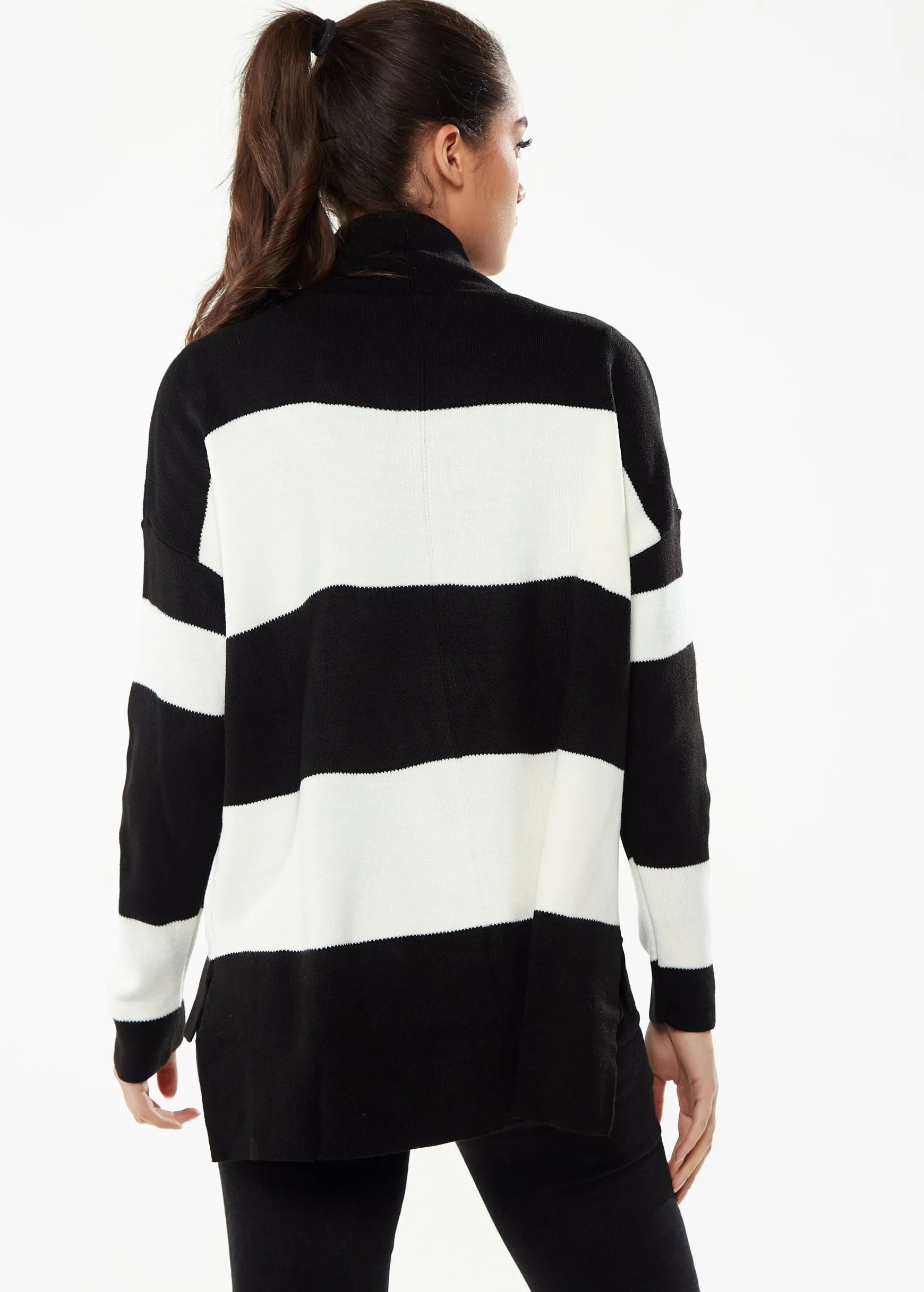 Women's Jumper with Full-Length Sleeves in Black & White - Cozy Roll Neck Design by Liquorish