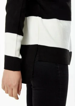 Women's Jumper with Full-Length Sleeves in Black & White - Cozy Roll Neck Design by Liquorish