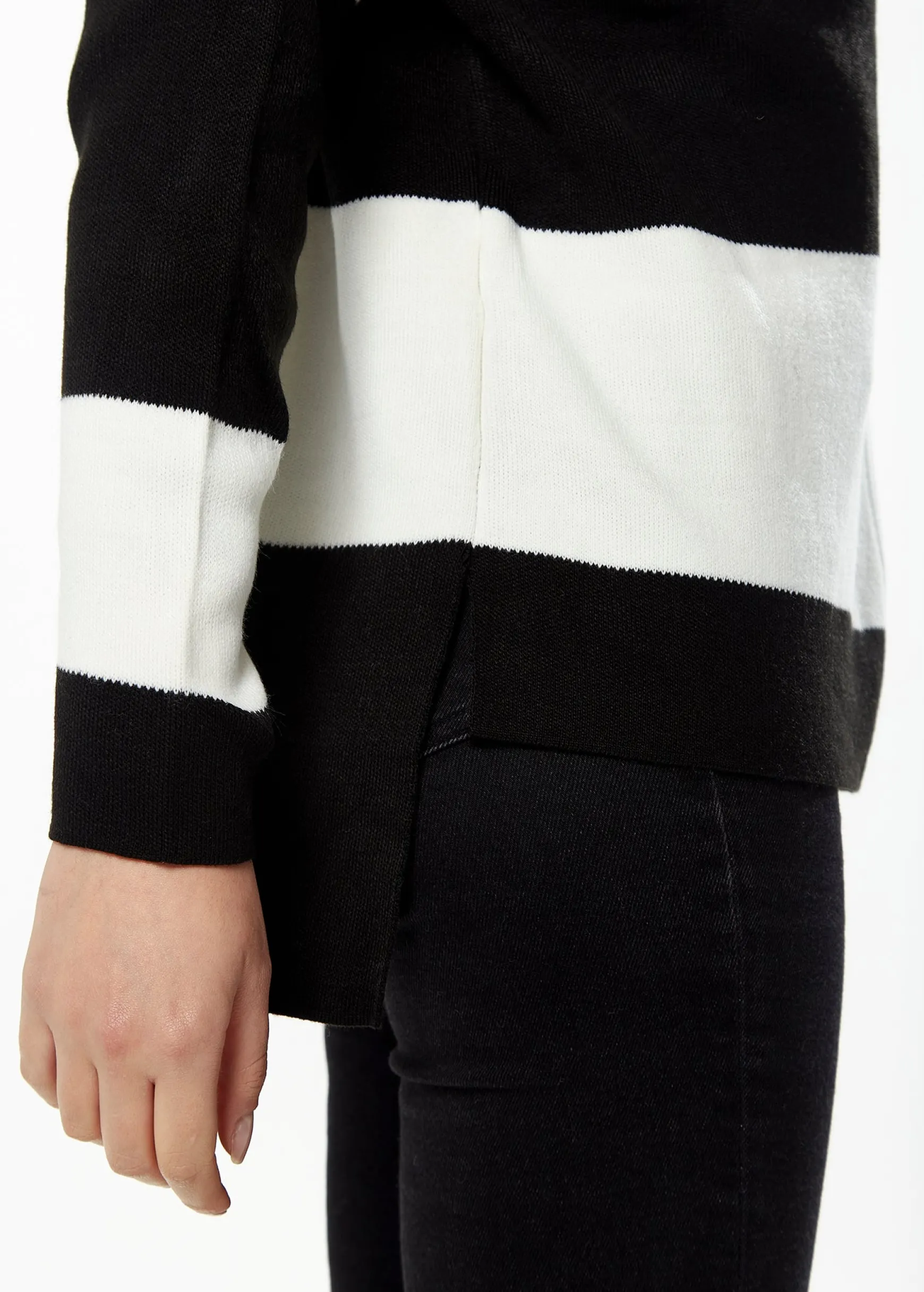 Women's Jumper with Full-Length Sleeves in Black & White - Cozy Roll Neck Design by Liquorish