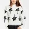 Women's Jumper with Leaf Pattern, High Neck and Long Sleeves for a Cozy Feel