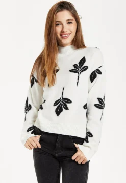 Women's Jumper with Leaf Pattern, High Neck and Long Sleeves for a Cozy Feel