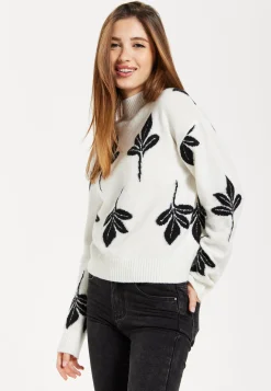 Women's Jumper with Leaf Pattern, High Neck and Long Sleeves for a Cozy Feel