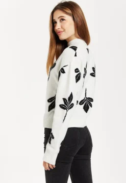 Women's Jumper with Leaf Pattern, High Neck and Long Sleeves for a Cozy Feel