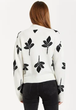 Women's Jumper with Leaf Pattern, High Neck and Long Sleeves for a Cozy Feel