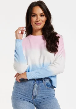 Women's Jumper with Long Sleeves in Ombre Pink, White, and Blue - Soft and Cozy Regular Fit Design