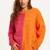 Women's Jumper with Long Sleeves in Vibrant Orange and Pink - Liquorish Colour Block Design for Comfort and Style