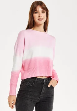 Women's Jumper with Long Sleeves in Chic Pink and White Ombre Design - Perfectly Stylish and Comfortable