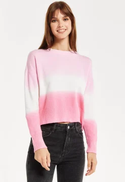 Women's Jumper with Long Sleeves in Chic Pink and White Ombre Design - Perfectly Stylish and Comfortable