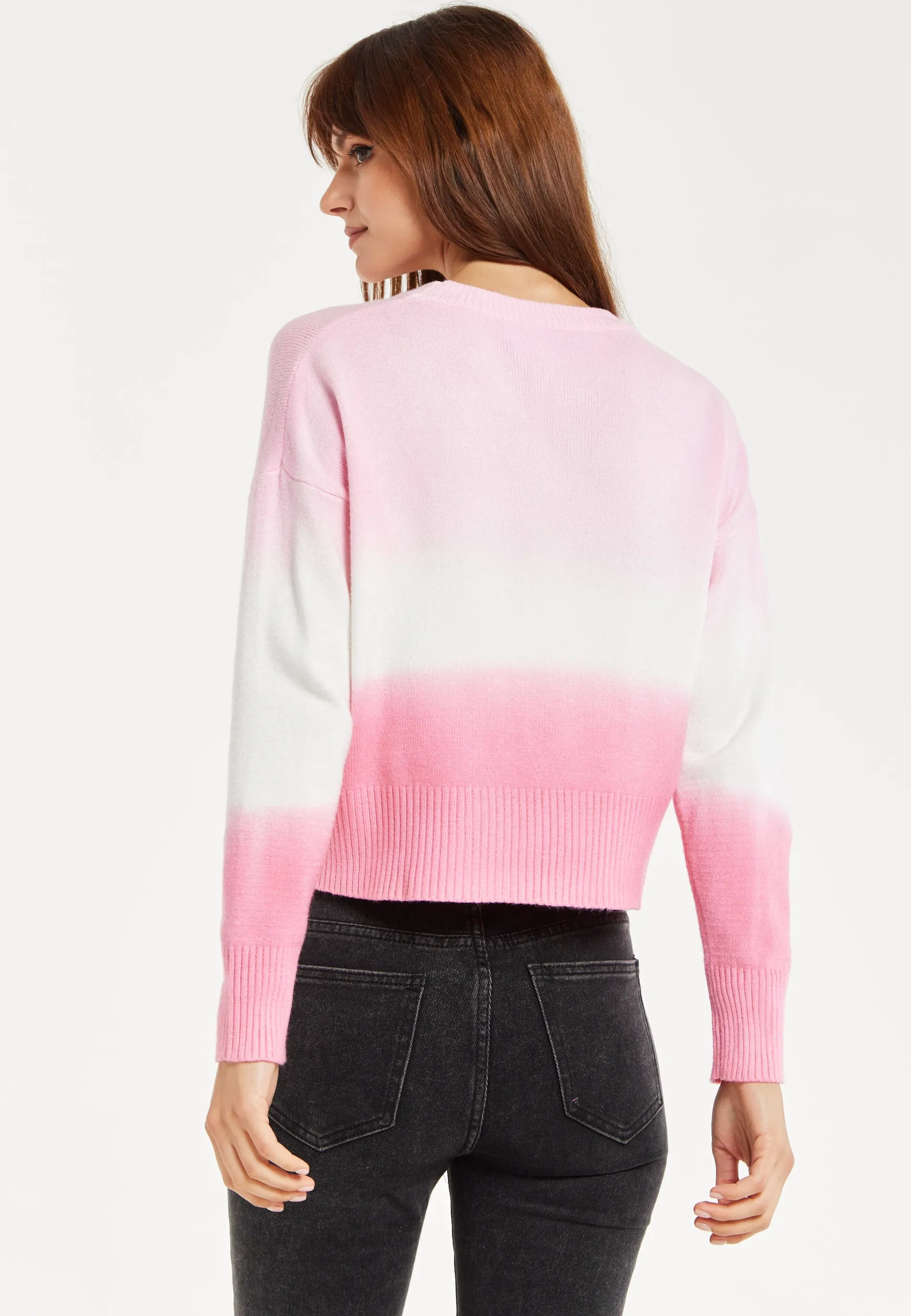 Women's Jumper with Long Sleeves in Chic Pink and White Ombre Design - Perfectly Stylish and Comfortable
