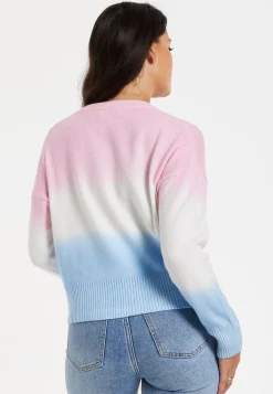 Women's Jumper with Long Sleeves in Ombre Pink, White, and Blue - Soft and Cozy Regular Fit Design