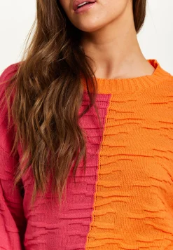 Women's Jumper with Long Sleeves in Vibrant Orange and Pink - Liquorish Colour Block Design for Comfort and Style