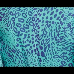 Women's Jumpsuit - Blue Animal Print, V Neck, Knot Front, Short Sleeves, Regular Fit, Liquorish
