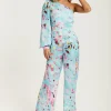 Women's Jumpsuit in Blue with Abstract Print, One Shoulder Style, Full Length Wide Legs, Regular Fit, Liquorish