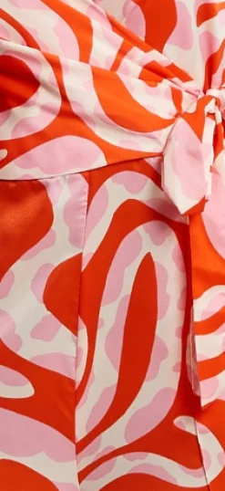 Women's Jumpsuit in Pink and Red Abstract Print with V Neck, Crossover Front, Tie Waist, Wide Legs - Liquorish