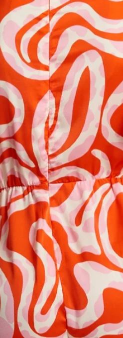 Women's Jumpsuit in Pink and Red with Abstract Print, V Neck, Crossover Front, Short Sleeves, Liquorish