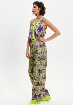 Women's Jumpsuit with V Neck, Wide Palazzo Legs, Elasticated Waist, Regular Fit, Printed Design - Liquorish