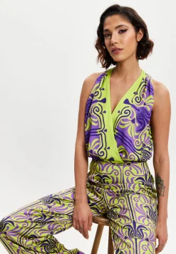 Women's Jumpsuit with V Neck, Wide Palazzo Legs, Elasticated Waist, Regular Fit, Printed Design - Liquorish