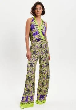 Women's Jumpsuit with V Neck, Wide Palazzo Legs, Elasticated Waist, Regular Fit, Printed Design - Liquorish