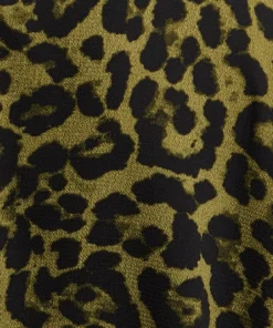Women's Khaki Animal Print Shirt with Short Sleeves, Button-Up Front, Regular Fit, Shirt Collar