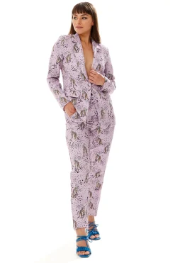 Women's Lilac Animal Print Blazer with Padded Shoulders - Tailored Fit, by Liquorish